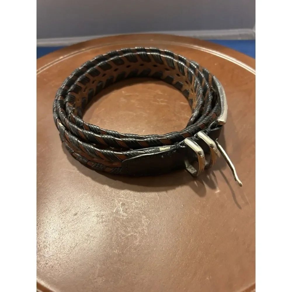 Vintage Genuine Leather Braided Brown Black Belt Size 40 Boho Western Hippie Cow